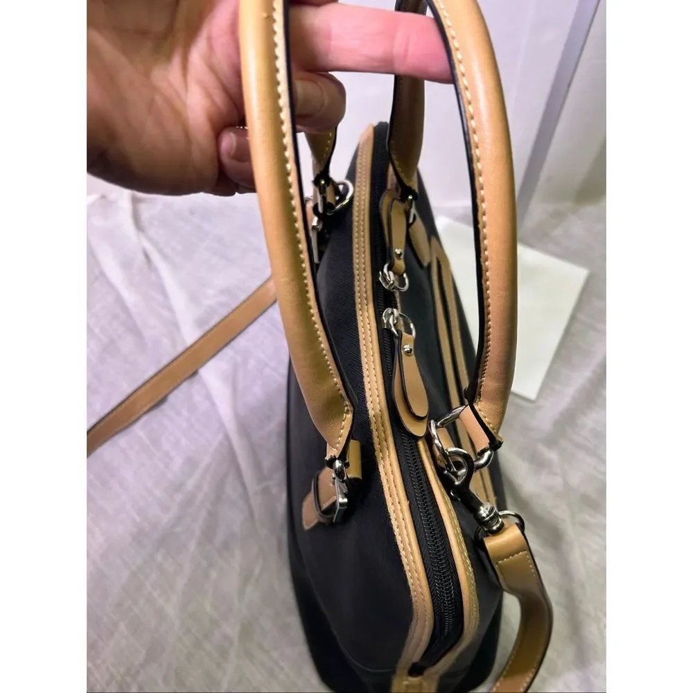 Giani Bernini Black Saffiano Dome Satchel Bag Tan Trim Crossbody Bag EUC